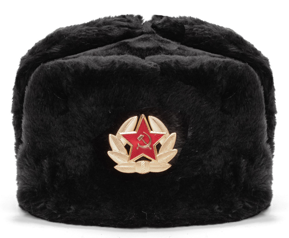 USSR Red Army Fur Ushanka Winter Hat (black, any size)