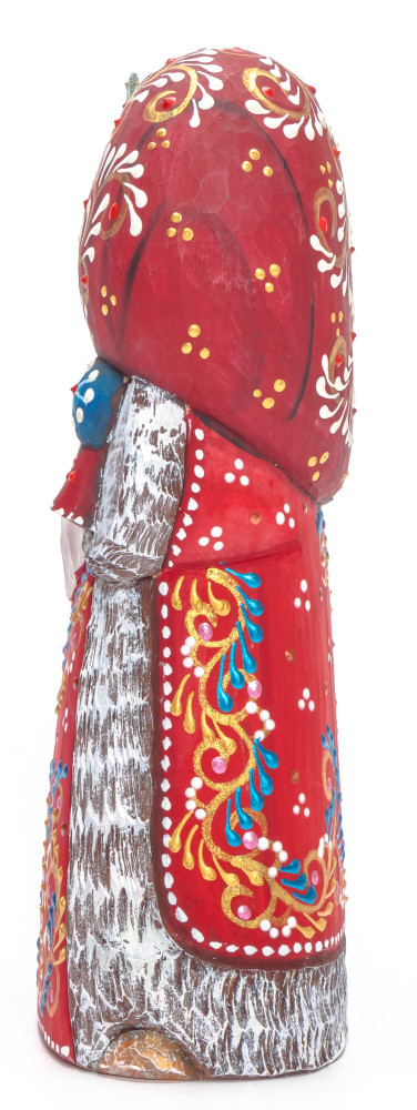 190 mm Santa with a Magic Staff and a Bag Carved Wood Hand Painted Collectible Figurine (by Natalia Nikitina Workshop)