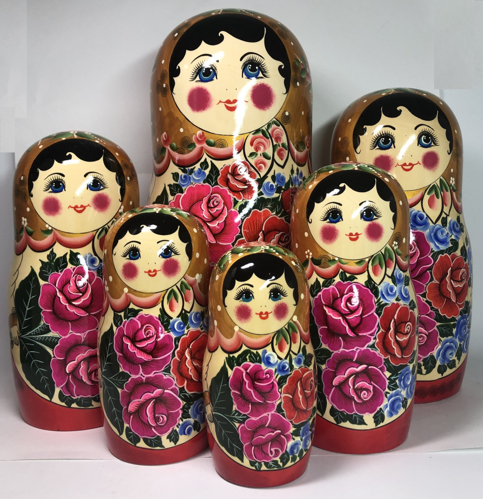 Golden Scarf Russian Hand Painted Wooden Matryoshka with 20 dolls inside