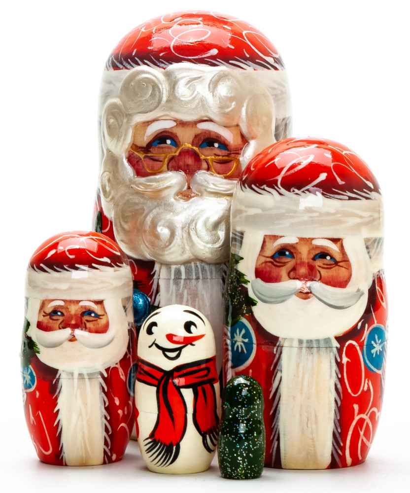 100 mm Santa Claus with a Bag hand painted wooden Matryoshka Doll 5 pcs (by A Studio)
