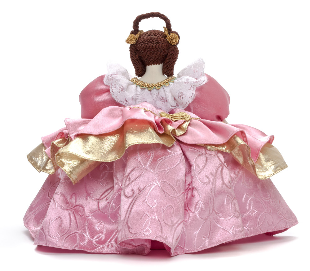 Young Lady in a Pink Dress Kettle Porcelain Doll Warmer - 15 Inches