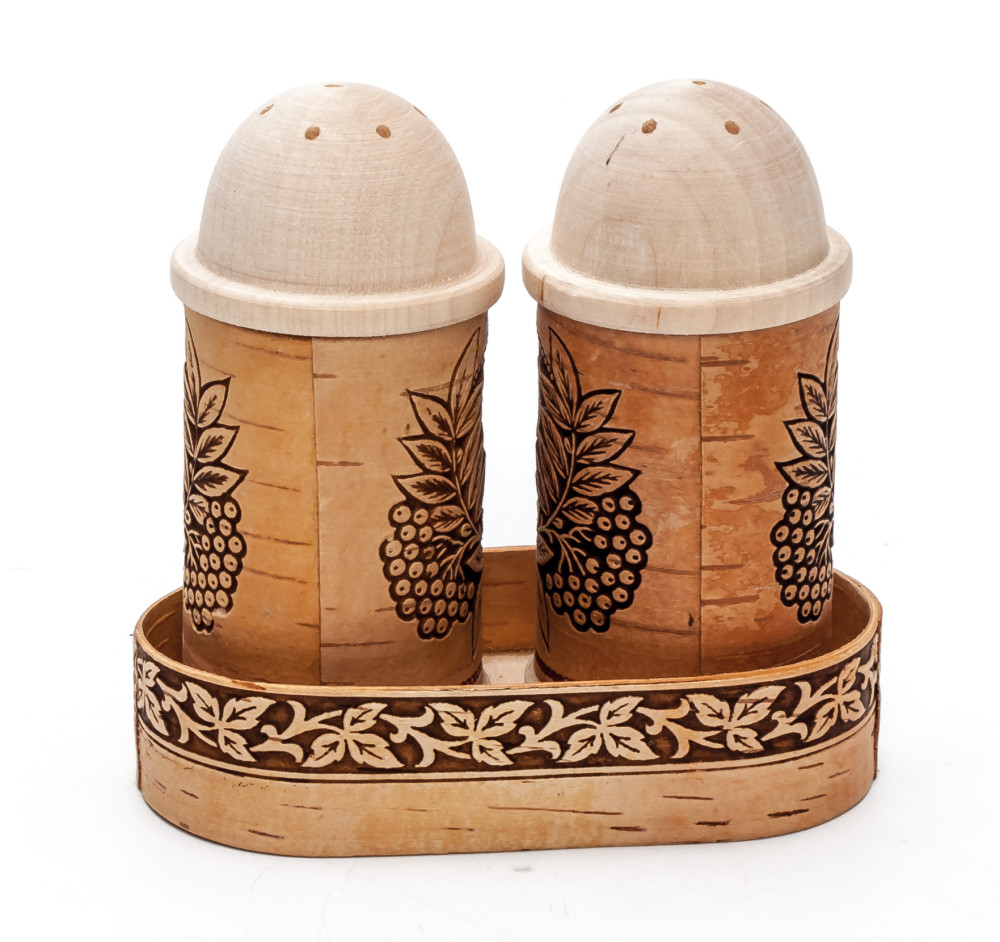 95x50 mm Salt and Pepper hand made birch Set with Tray (by Maxim Birch)