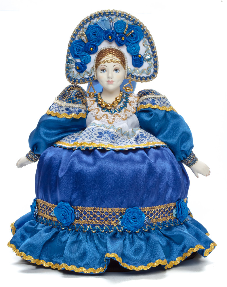 Young Lady in a Russian Dress Kettle Porcelain Doll Warmer - 15 Inches