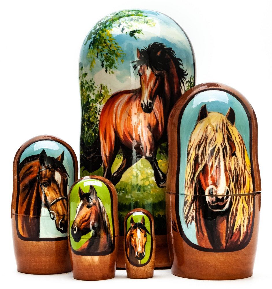 180mm Horse hand painted on wooden Matryoshka doll 5 pcs (by Alexander Famous Paintings Studio)