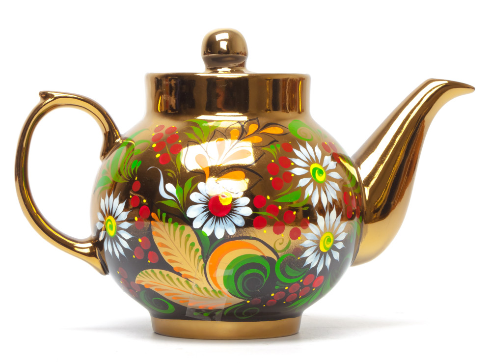 Camomiles Hand Painted Electric Samovar Kettle with Teapot and Tray