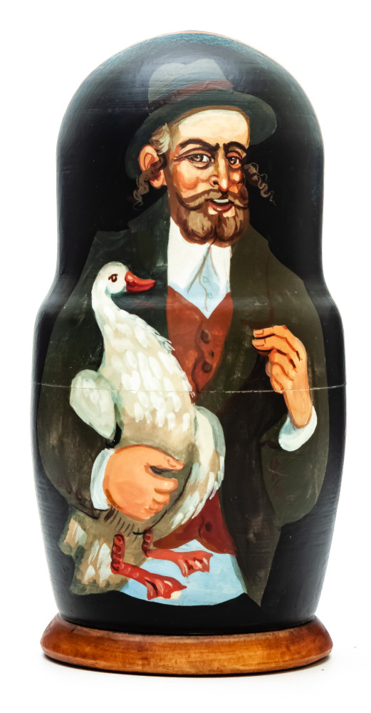 180mm Jew with Goose hand painted on wooden Matryoshka doll 5 pcs (by Alexander Famous Paintings Studio)