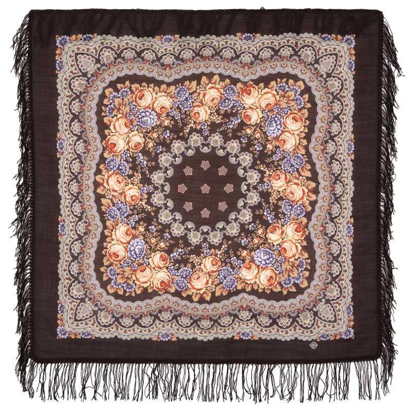 89x89 cm Gentle evening Woolen Shawl with Woolen Fringe Pavlovo Posad Manufactory
