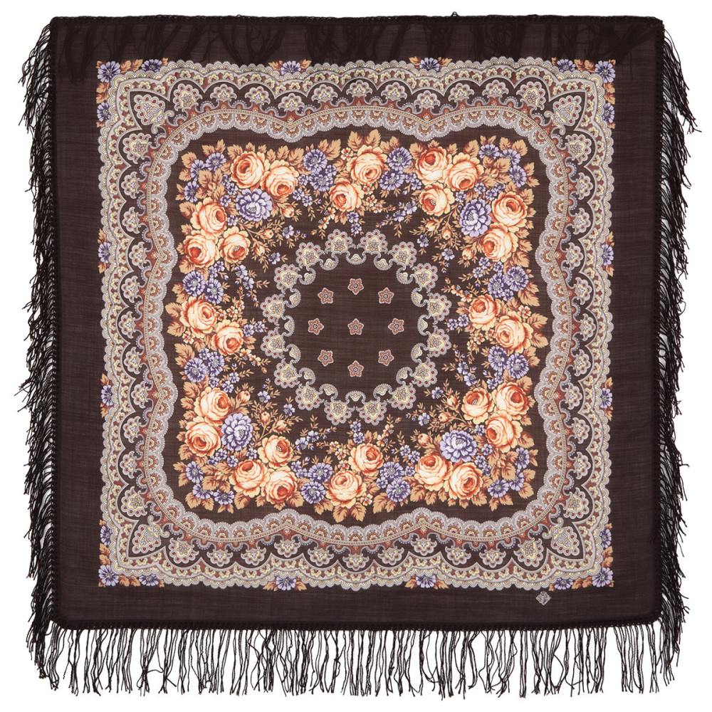 89x89 cm Gentle evening Woolen Shawl with Woolen Fringe Pavlovo Posad Manufactory