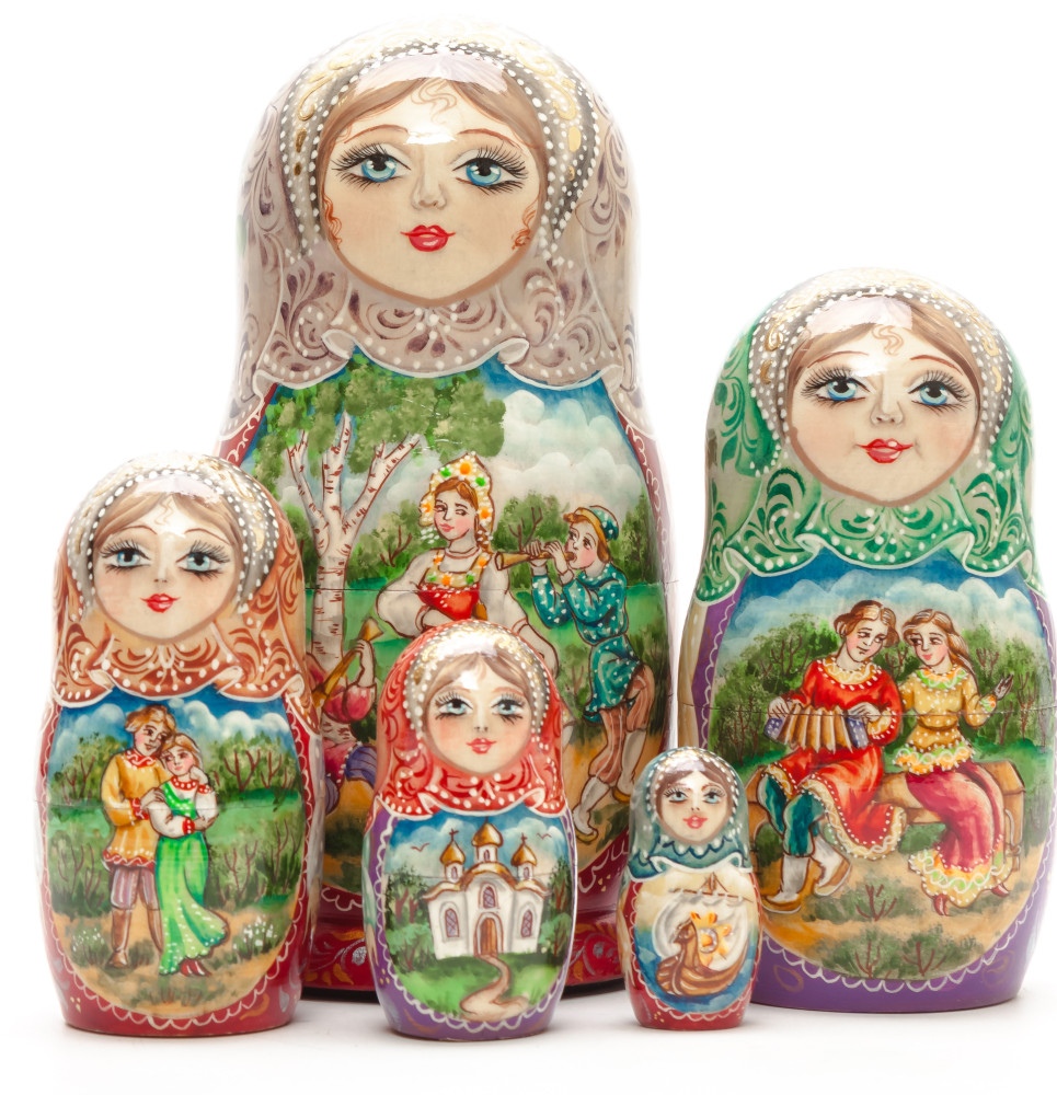 160 mm Russian Summer hand painted on Wooden Matryoshka doll 5 pcs (by Valeria Crafts)