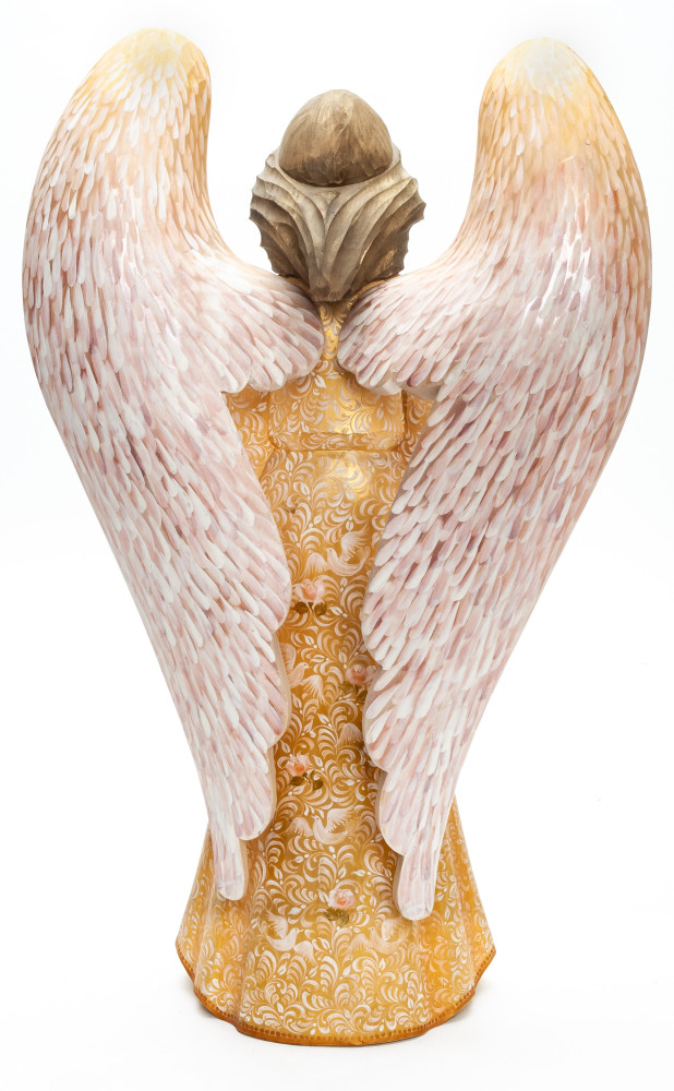 360 mm Mother Angel with Candle hand painted wooden figurine (by Polar Bear Studio)