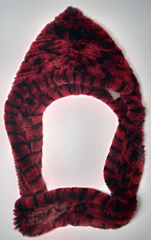 Rabbit Hair Scarf With Hood Red/Black