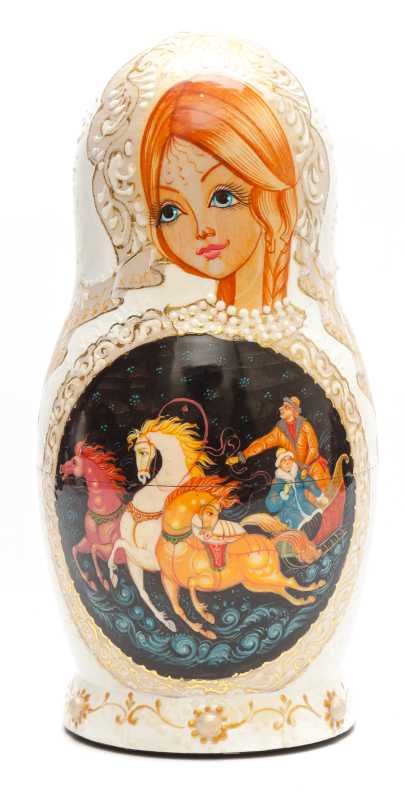 190 mm Russian Troika handpainted Wooden Matryoshka Doll 5 pcs (by Sheherazade)