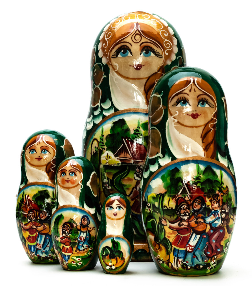 180mm The Gigantic Turnip hand painted Matryoshka round Doll 5pcs (by Skazka)