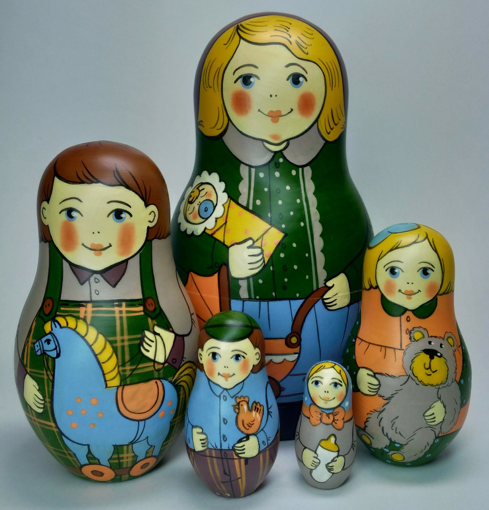 Shop Exclusive Nesting Dolls 125 mm Mistress with Baby hand painted Traditional Russian Wooden Matryoshka doll 5 pcs (by Igor Malyutin) online at Skazka.site | Eligible for fast shipping and free returns. 125 mm Mistress with Baby hand painted Traditional Russian Wooden Matryoshka doll 5 pcs (by Igor Malyutin)