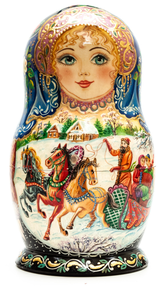 190mm Russian Winter hand painted Matryoshka doll 7pcs