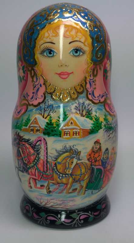 170mm Russian Troika hand painted Matryoshka doll 5pcs