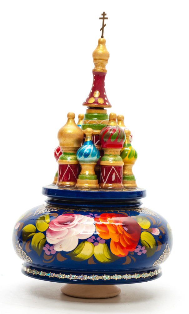 210 mm Saint Basil's Cathedral Zhostovo Art hand painted Wooden Music Box (by Nightingale Crafts)