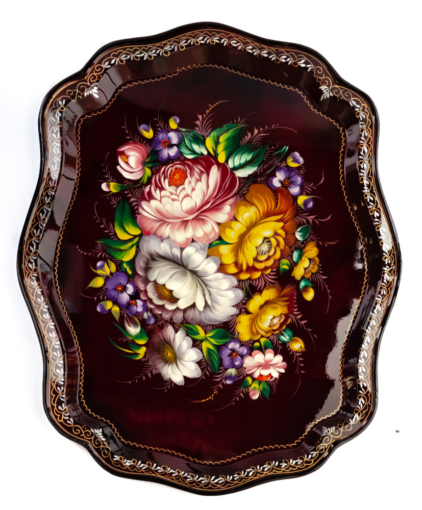 360x450 mm Zhostovo Patterns hand painted and lacquered by Blagova Metal Forged Tray (by Lada Crafts)