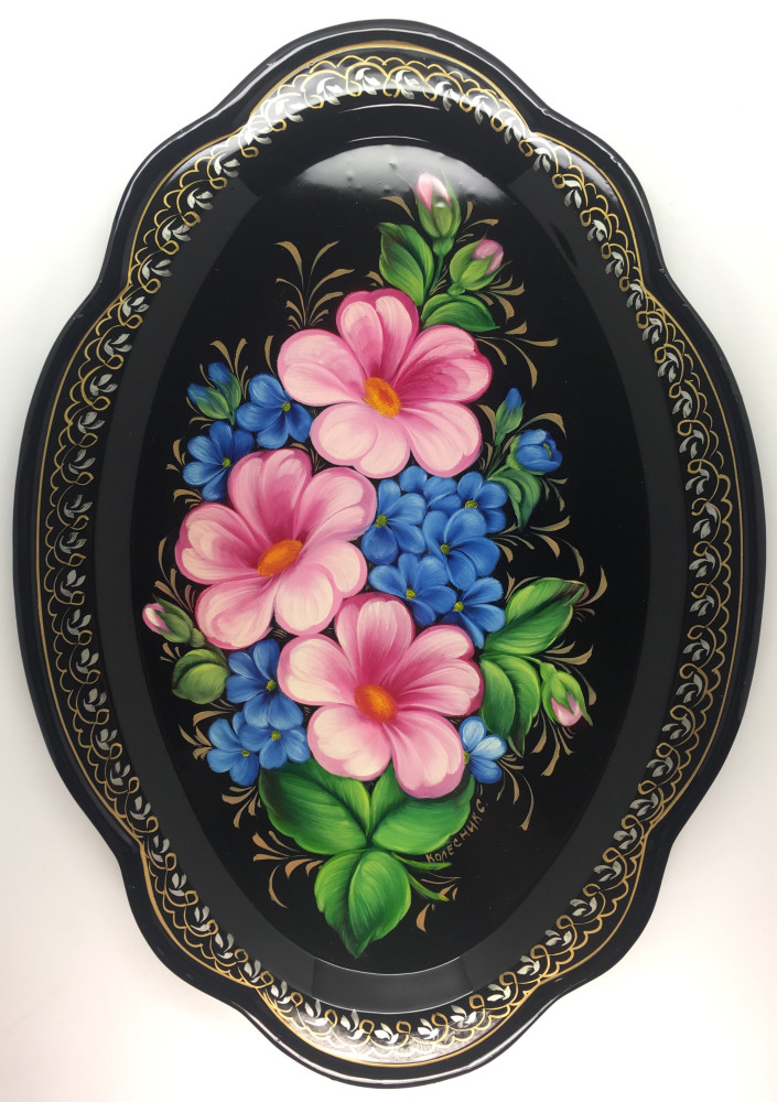 Zhostovo Hand Painted Metal Tray