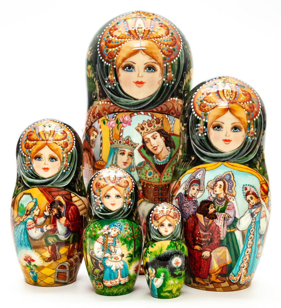 180 mm The Scarlet Flower hand painted on Wooden Matryoshka doll 5 pcs (by Natalia Crafts)