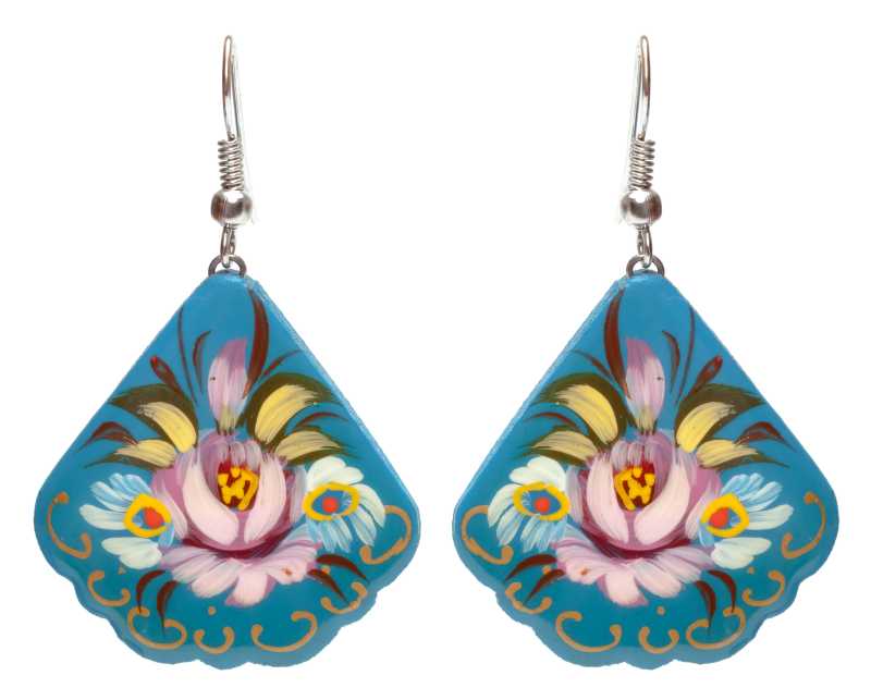 30x30mm Zhostovo wooden Earrings (by Lada Workshop)