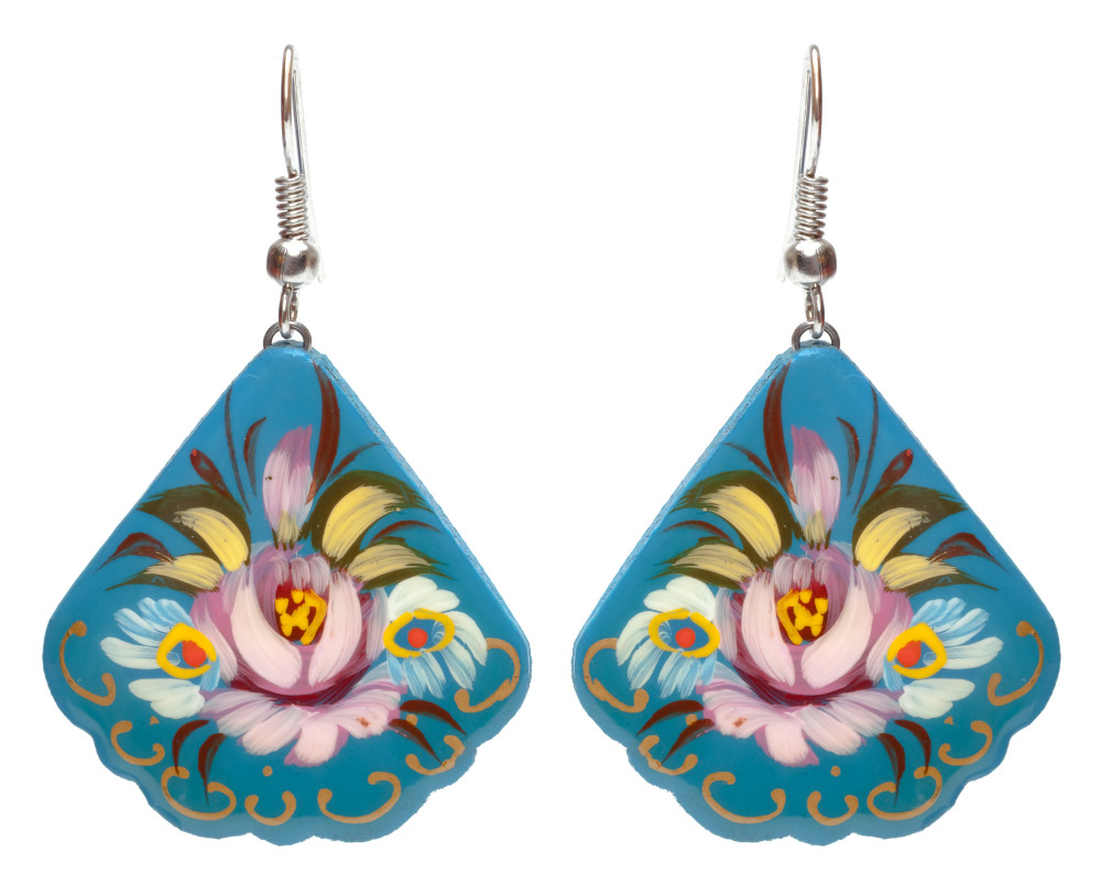 30x30mm Zhostovo wooden Earrings (by Lada Workshop)