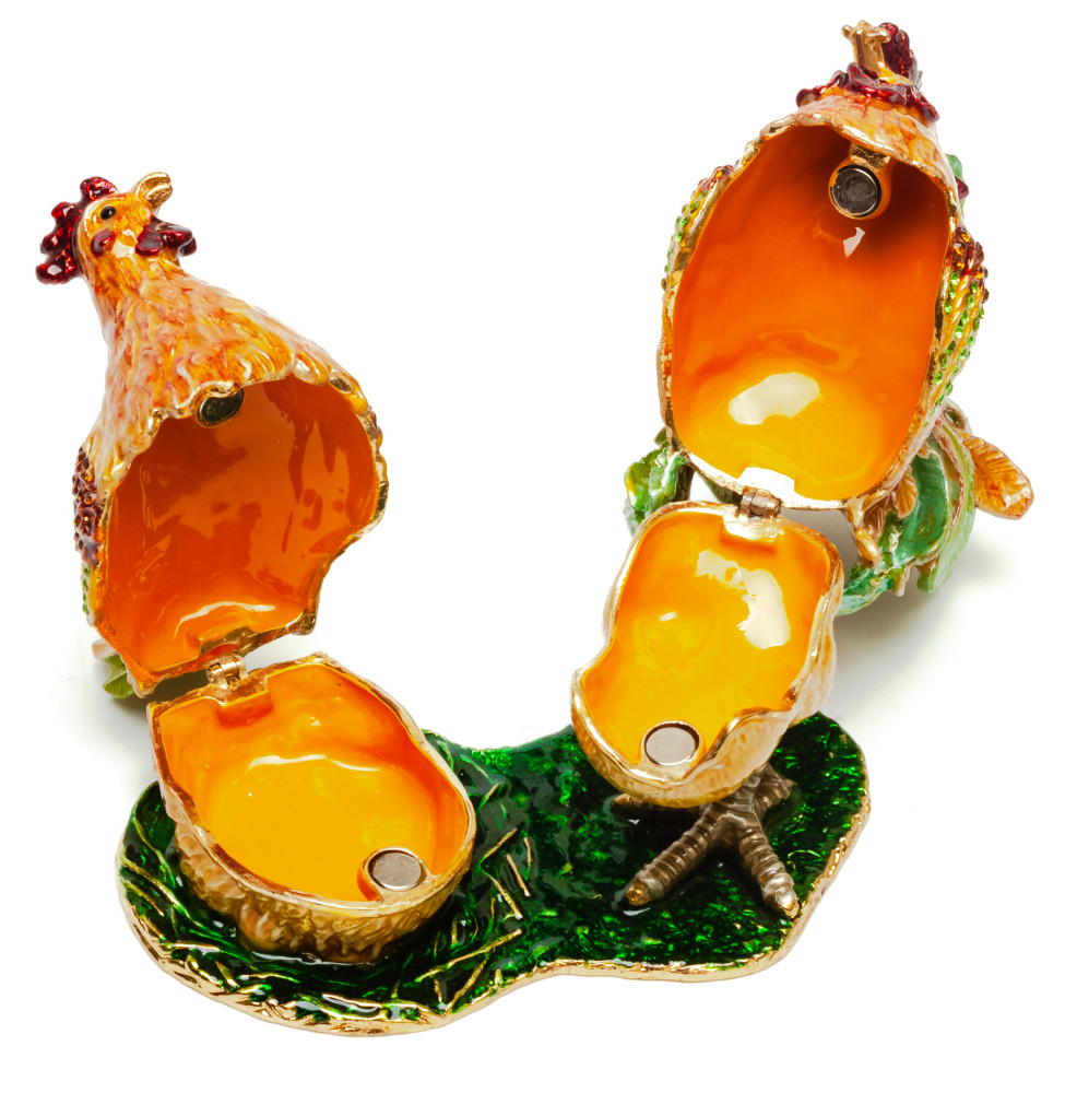 105 mm Cockerel an a Hen Jewellery Box