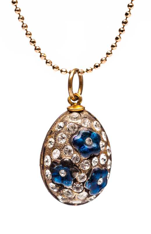 Blue Chamomiles on Gold Egg Pendant