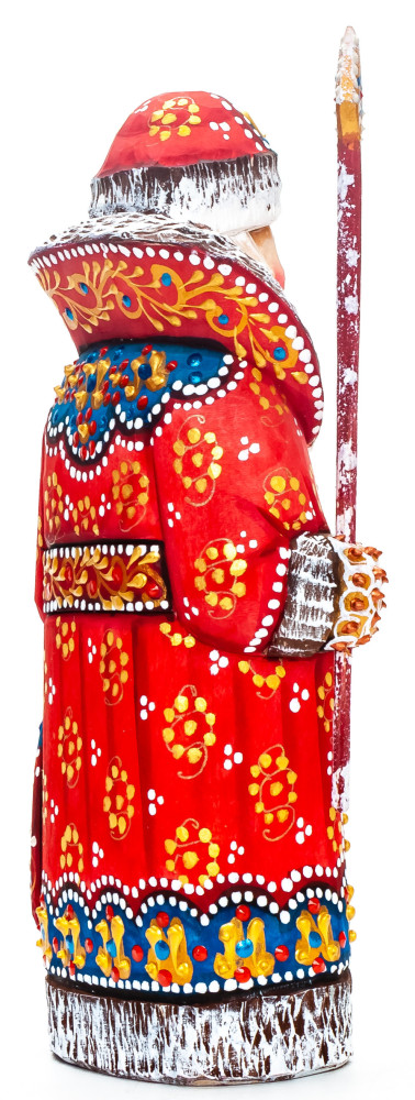 170 mm Santa with a Magic Staff and a Bag handpainted Wooden Carved Statue (by Natalia Nikitina Workshop)