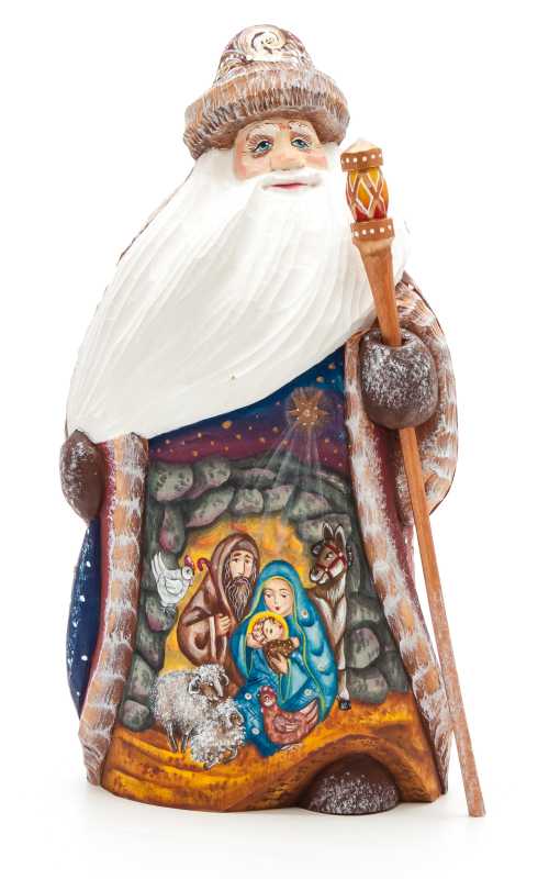 180 mm Santa Claus Hand Carved Wooden Figurine with painted picture Nativity