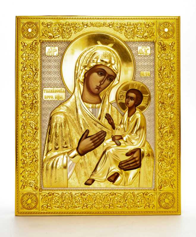 190x230mm Tikhvinskaya Godmother handpainted wooden Icon with metal frame (by Galina Studio)