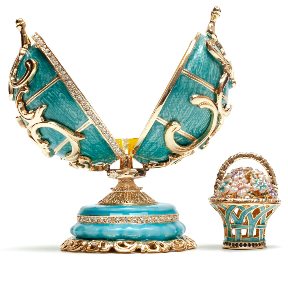 130 mm Double Ornament Blue Easter Egg with the Basket