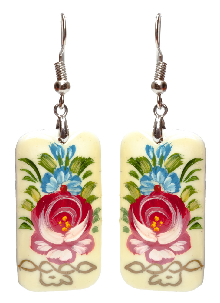 20x35mm Zhostovo wooden Earrings (by Lada Workshop)