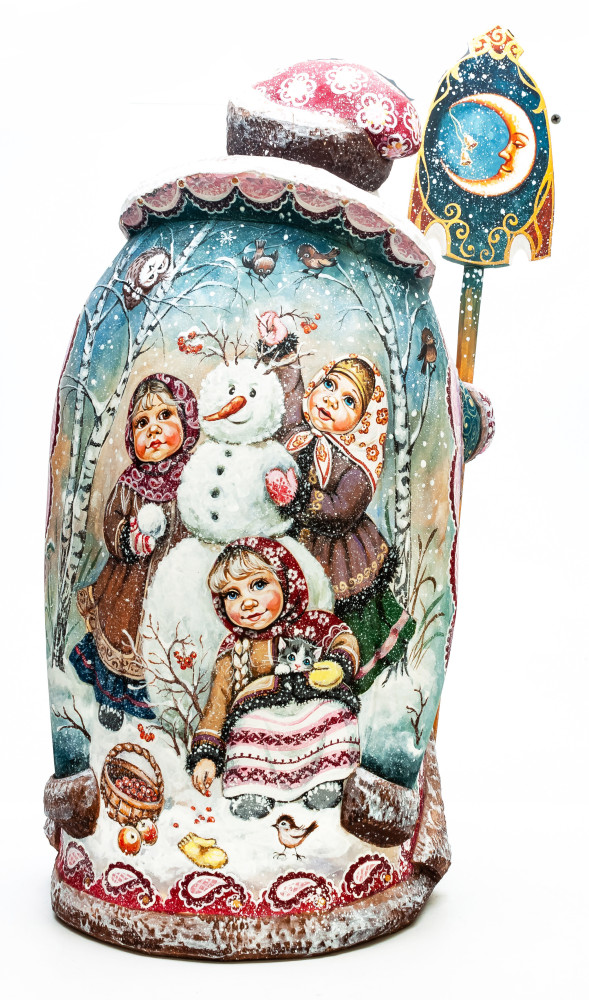 430 mm Santa with a Magic Staff and a Bear with the Bag with handpainted Children Wooden Carved Statue (by Karpova Nadezhda Studio)