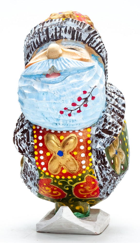 130 mm Santa Riding the Skates Carved Wood Hand Painted Collectible Figurine  (by Natalia Nikitina Workshop)