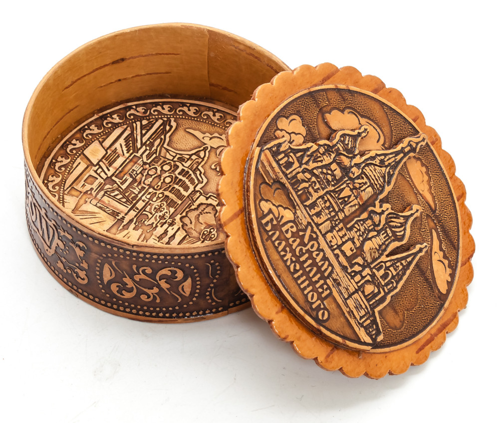  d 70 mm Saint Basil Cathedral hand made Birchbark Jewelry Box (by Maxim Birch)