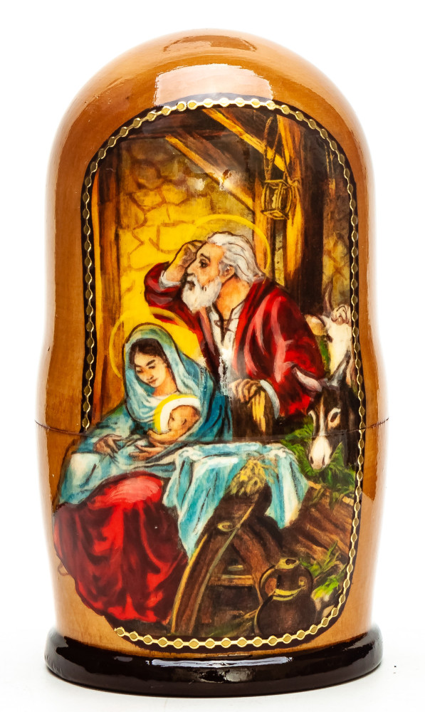 110mm The Nativity of Jesus hand painted on wooden Matryoshka doll 5 pcs (by 3A Studio)