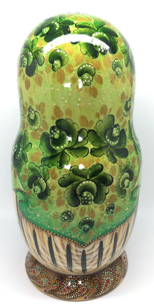 290 mm Morning in the Wood and other Shishkin famous pictures hand painted on Wooden Matryoshka doll 10 pcs green (by Natalia crafts)