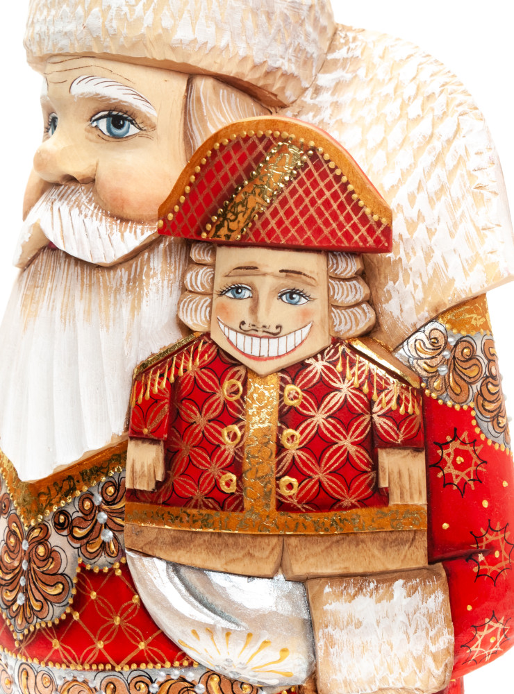 250 mm Santa with a Magic Staff and a Nutcracker Carved Wood Hand Painted Collectible Figurine  (by Natalia Nikitina Workshop)