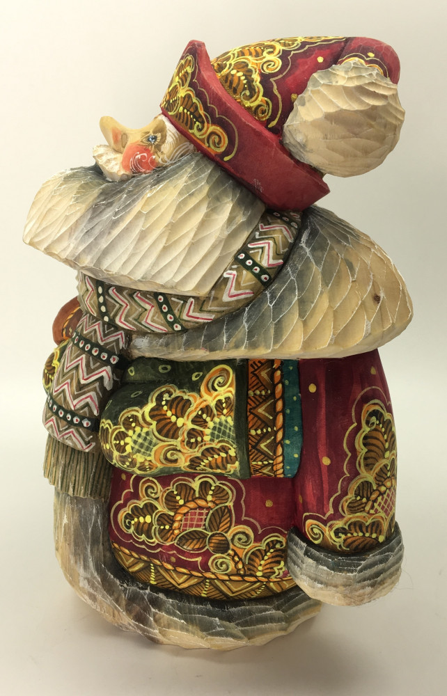 180 mm Round Santa Claus in a red Cap with Christmas Scene Painting on reverse side (Kikin studio)