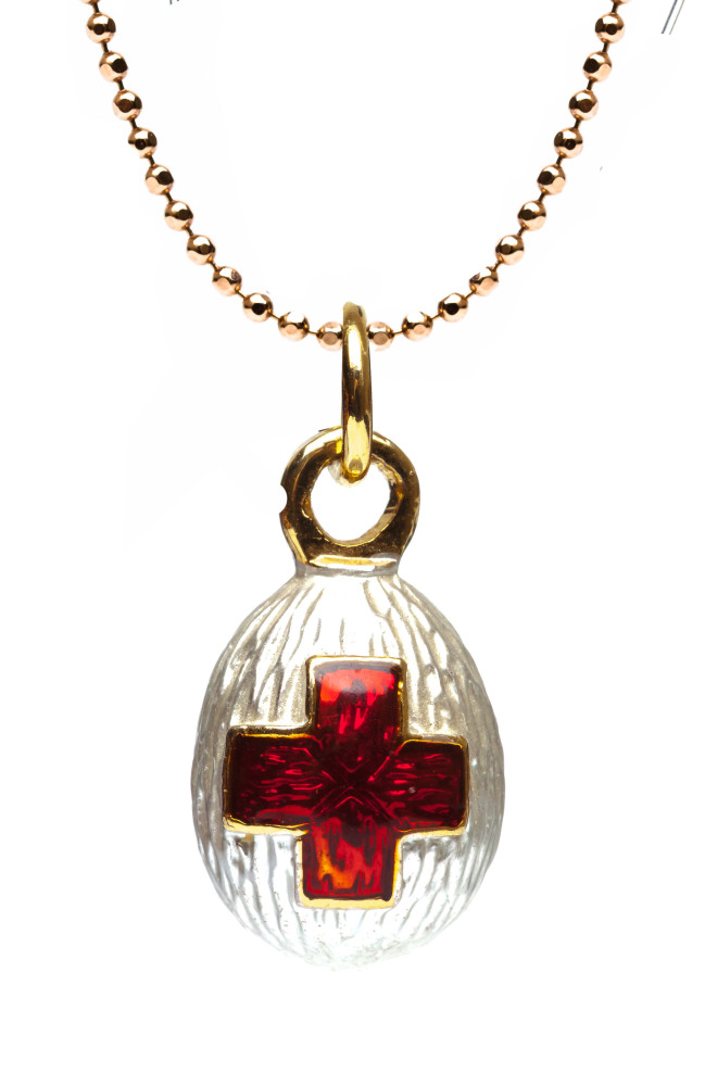 Red Cross Silver Egg Pendant