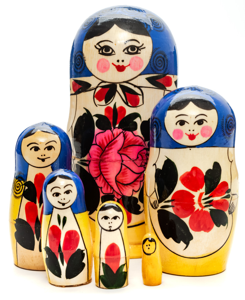 130 mm Navy Blue Head Semenovskaya Hand Painted wooden Russian Matryoshka Nesting Doll 6 pcs inside (by Ivan Studio)