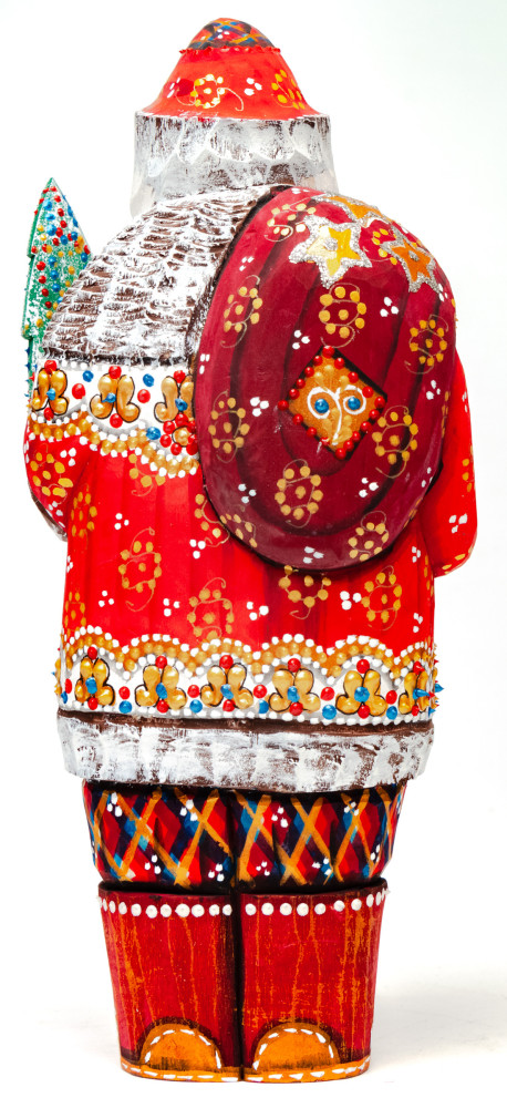220 mm Santa Claus hand carved and painted wooden figure with a Green Tree and Bag of Gifts (by Natalia Workshop)
