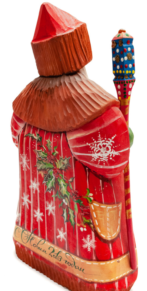 240 mm Santa with a Magic Staff Carved Wood Hand Painted Collectible Figurine (by Igor Carved Wooden Figures Studio)