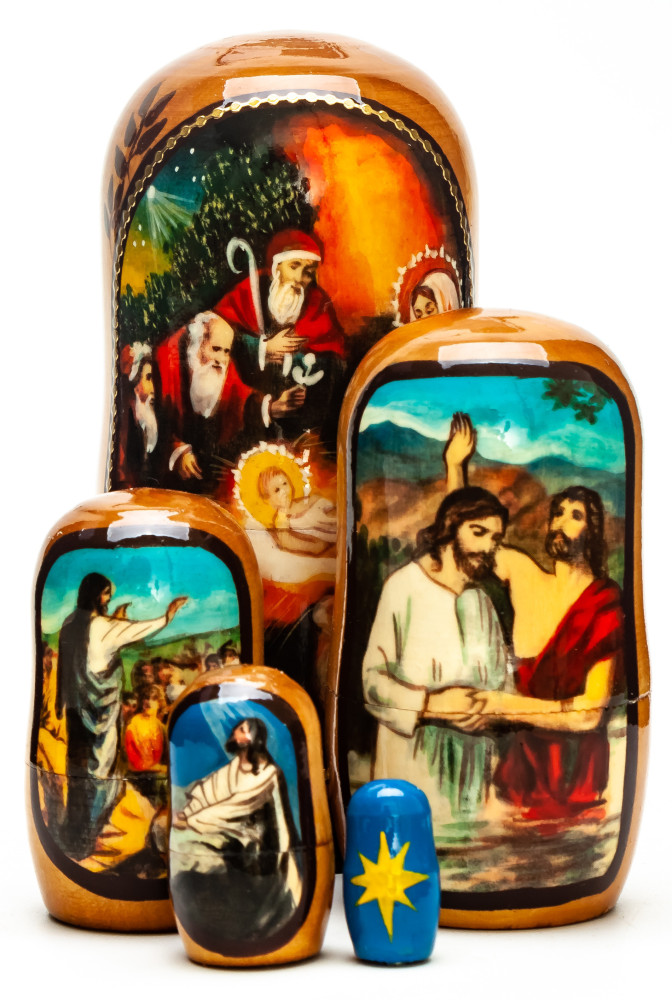 110mm The Nativity of Jesus hand painted on wooden Matryoshka doll 5 pcs (by 3A Studio)