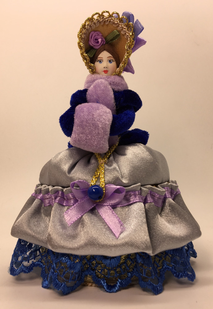 Girl with a Clutch in a Winter Hat and Dress of the 18th century style hand-sewn Doll with Jewelry Box (by Le Russe)