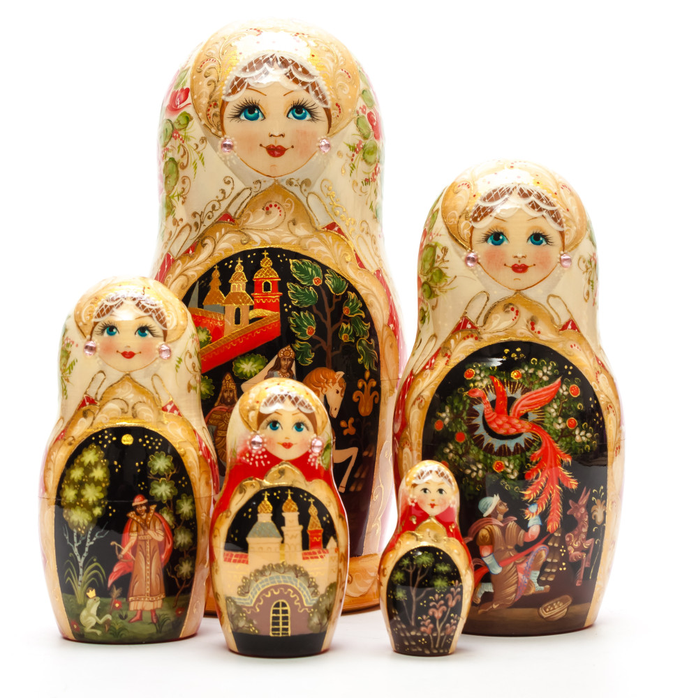 Shop Exclusive Nesting Dolls 190 mm Russian Fairytale hand painted on Wooden Matryoshka doll 5 pcs (by A Studio) online at Skazka.site | Eligible for fast shipping and free returns. 190 mm Russian Fairytale hand painted on Wooden Matryoshka doll 5 pcs (by A Studio)