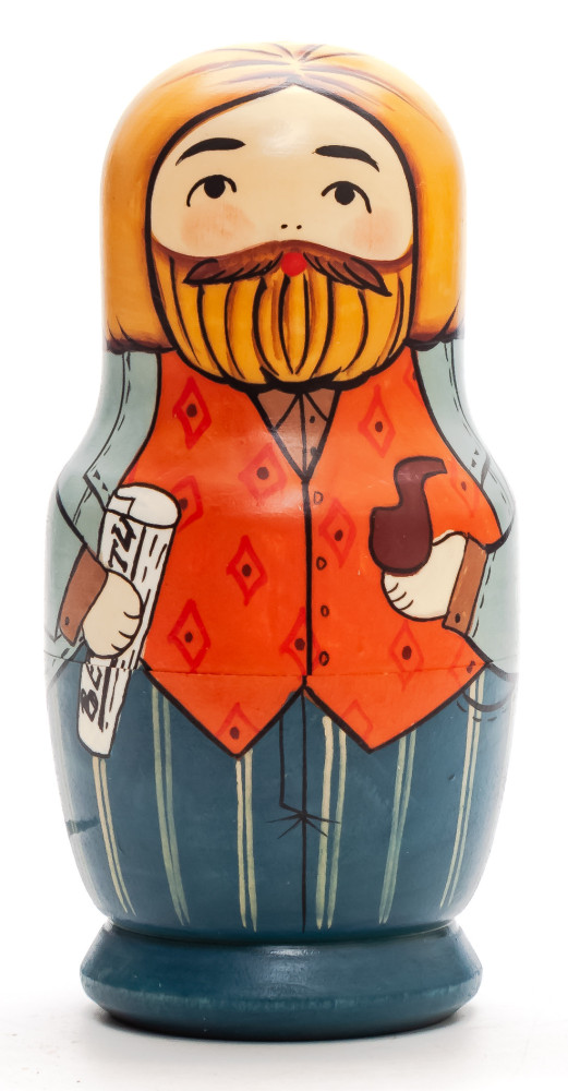  110 mm Father with Newspaper hand painted Traditional Russian Wooden Matryoshka doll 5 pcs (by Igor Malyutin)