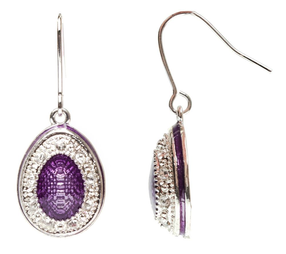 15x35 mm Violet Guilloché Enamel Egg Shaped Earrings