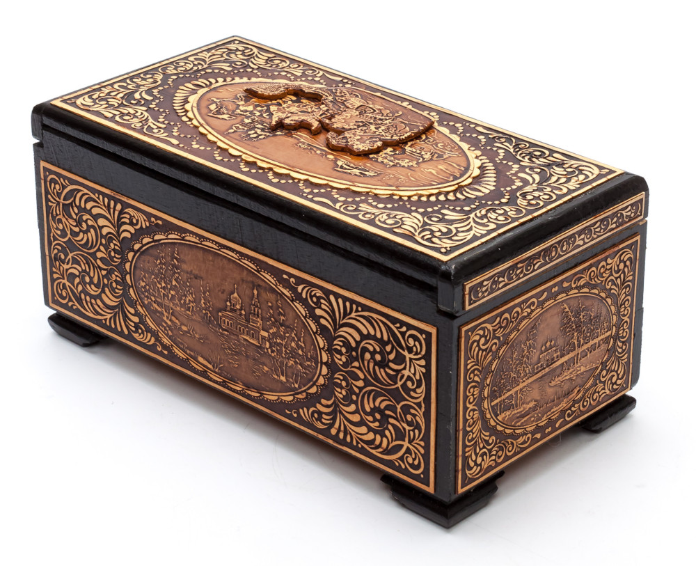 160x90mm Russian Troika hand made Birchbark Jewelry Box (by Maxim Birch)